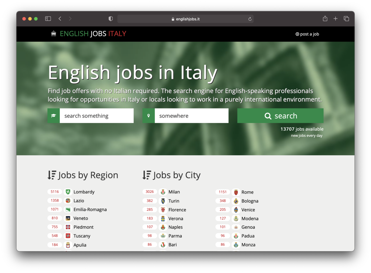 Find english speaking jobs italy
